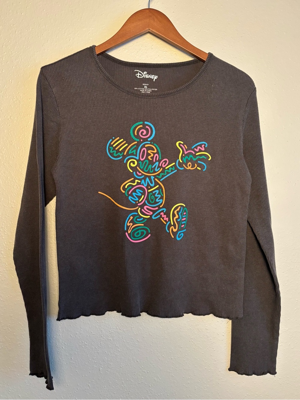 Disney XL Black Long-Sleeve Neon Scribble Mickey Tee